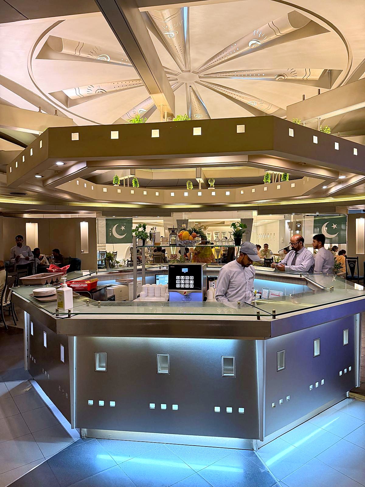 The central counter and decorative ceiling inside Zanzibar, Multan
